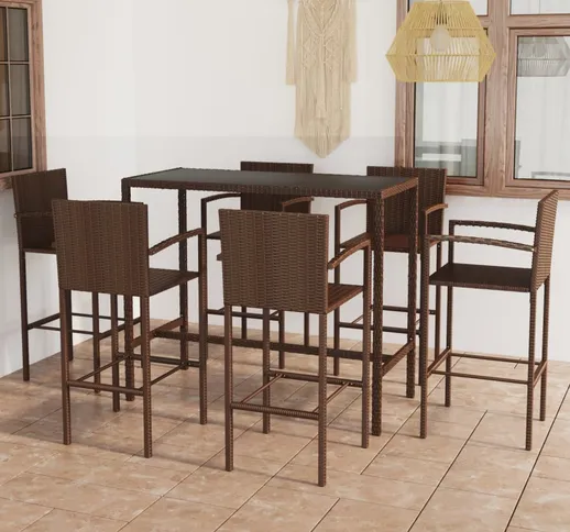 vidaXL Set da Bar da Giardino 7 pz in Polyrattan Marrone