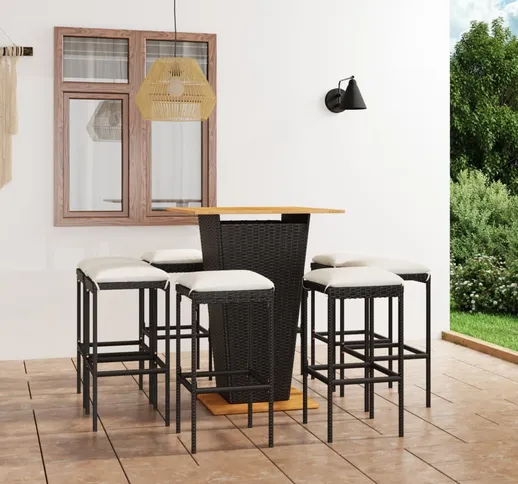 vidaXL Set da Bar da Giardino 9 pz con Cuscini in Polyrattan Nero