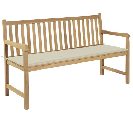 vidaXL Panca da Giardino con Cuscino Crema 150 cm in Legno di Teak