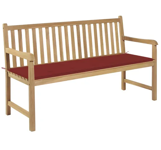 vidaXL Panca da Giardino con Cuscino Rosso 150 cm Legno di Teak