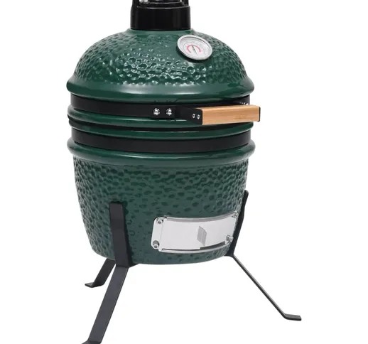 vidaXL Barbecue Affumicatore 2 in 1 Kamado in Ceramica 56 cm Verde