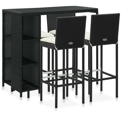 vidaXL Set da Bar da Giardino 5 pz con Cuscini in Polyrattan Nero