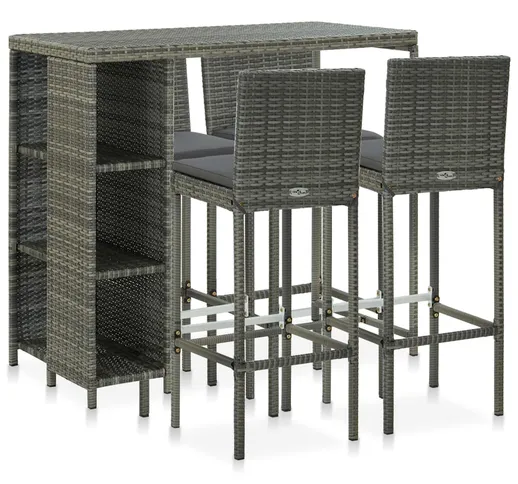 vidaXL Set da Bar da Giardino 5 pz con Cuscini in Polyrattan Grigio