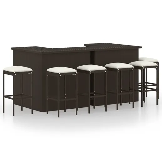 vidaXL Set da Bar da Giardino 8 pz con Cuscini in Polyrattan Marrone