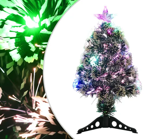 vidaXL Albero di Natale con LED Verde e Bianco 64 cm Fibra Ottica