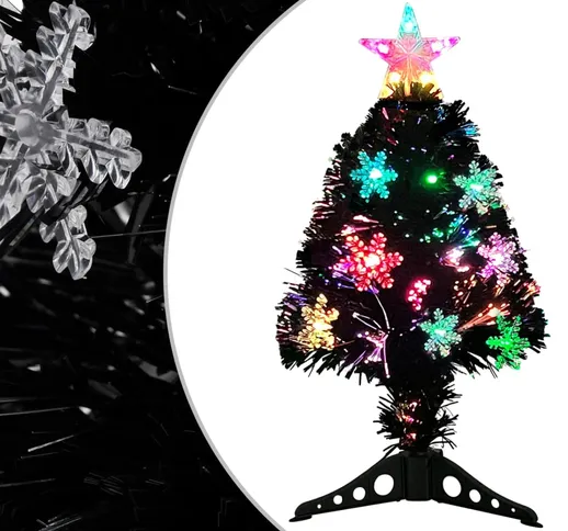 vidaXL Albero di Natale con Fiocchi di Neve LED Nero 64cm Fibra Ottica