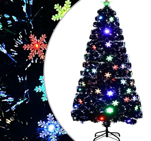 vidaXL Albero Natale con Fiocchi di Neve a LED Nero 120cm Fibra Ottica