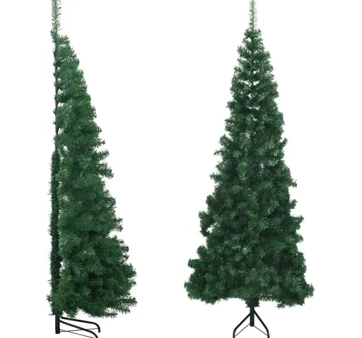 vidaXL Albero di Natale Artificiale ad Angolo con Supporto Verde 210 cm PVC