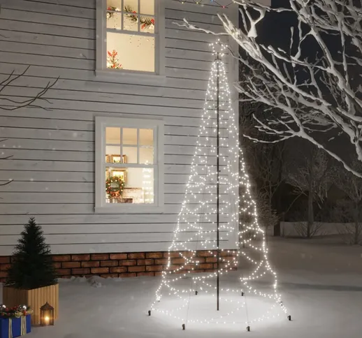 vidaXL Albero di Natale con Palo in Metallo 500 LED Bianco Freddo 3 m