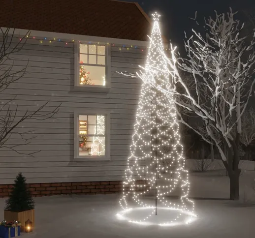 vidaXL Albero di Natale con Palo in Metallo 1400 LED Bianco Freddo 5 m