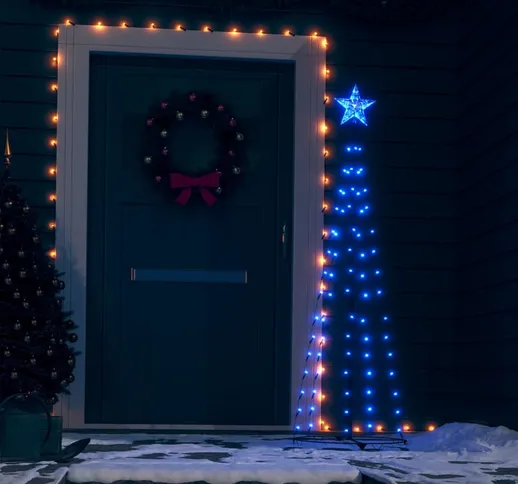 vidaXL Albero di Natale a Cono Decorato Blu con 70 LED 50x120 cm