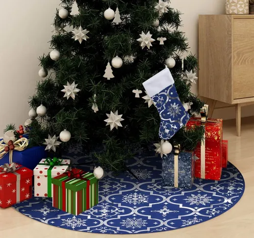 vidaXL Gonna Albero Natale Raffinata con Calza Blu Tessuto 122 cm