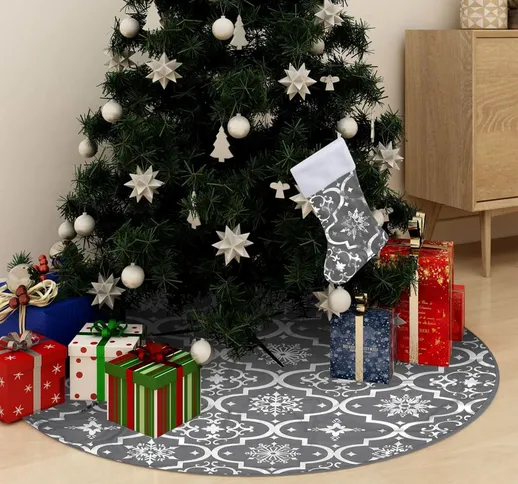 vidaXL Gonna Albero Natale Raffinata con Calza Grigia in Tessuto 150cm