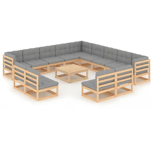 vidaXL Set Divani da Giardino 14 pz con Cuscini Legno Massello di Pino