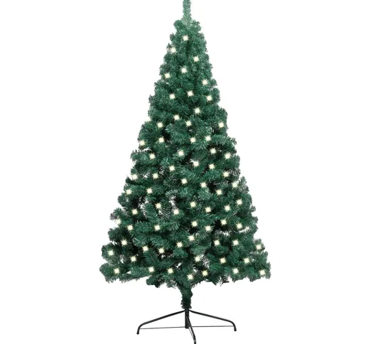 vidaXL Albero Natale a Metà con Luci LED e Supporto Verde 120 cm PVC