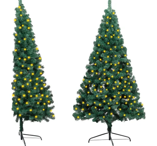 vidaXL Albero Natale a Metà con LED e Supporto Verde 210 cm PVC