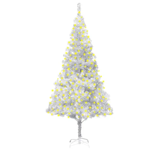 vidaXL Set Albero Natale Artificiale con LED e Base Argento 210 cm PET