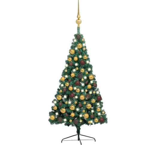 vidaXL Set Albero Natale Artificiale a Metà LED e Palline Verde 150 cm