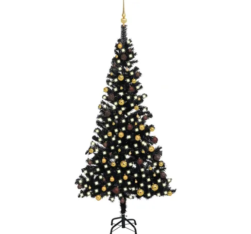vidaXL Set Albero Natale Artificiale con LED e Palline Nero 210 cm PVC