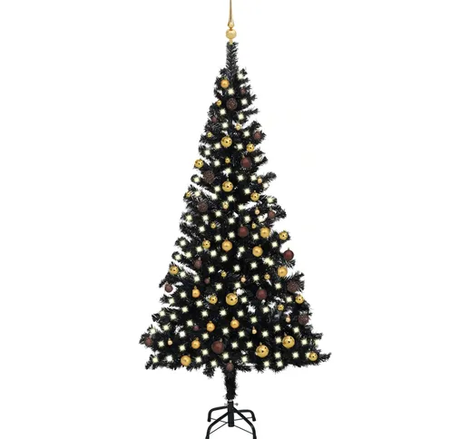 vidaXL Set Albero Natale Artificiale con LED e Palline Nero 240 cm PVC
