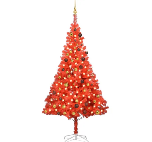 vidaXL Set Albero Natale Artificiale LED e Palline Rosso 210 cm PVC