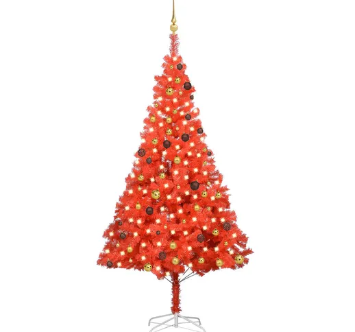 vidaXL Set Albero Natale Artificiale con LED e Palline Rosso 240cm PVC