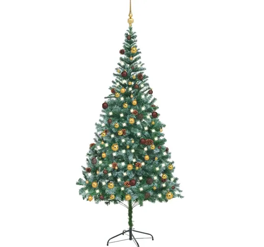 vidaXL Albero di Natale Artificiale con Set Palline LED e Pigne 210 cm