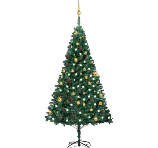 vidaXL Set Albero Natale Artificiale con LED e Palline Verde 180cm PVC