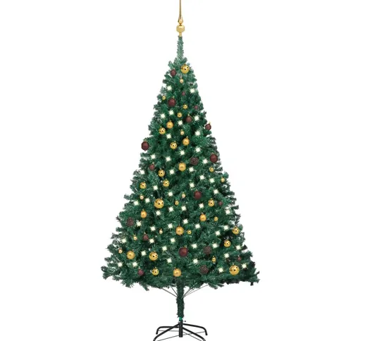 vidaXL Set Albero Natale Artificiale LED e Palline Verde 210 cm PVC