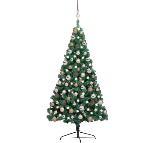 vidaXL Set Albero Natale Artificiale a Metà LED e Palline Verde 120 cm