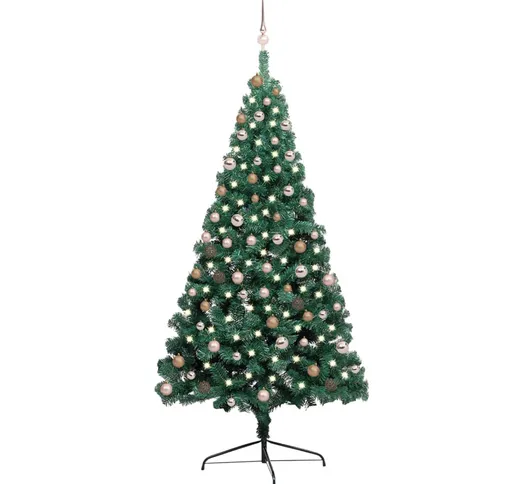 vidaXL Set Albero Natale Artificiale a Metà LED e Palline Verde 210 cm