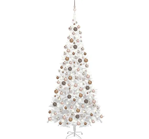 vidaXL Albero Natale Artificiale LED e Palline Verde L 240 cm Bianco