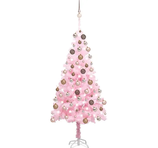 vidaXL Set Albero Natale Artificiale con LED Palline Rosa 150 cm PVC