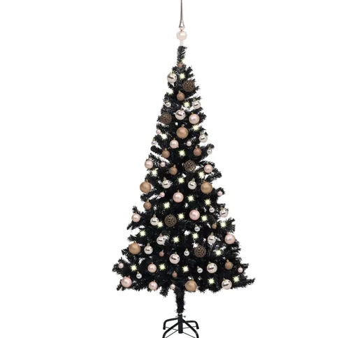 vidaXL Set Albero Natale Artificiale con LED Palline Nero 150 cm PVC