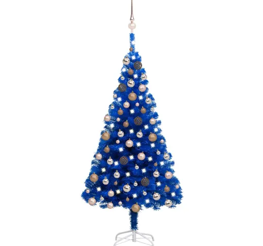 vidaXL Set Albero Natale Artificiale con LED Palline Blu 150 cm PVC