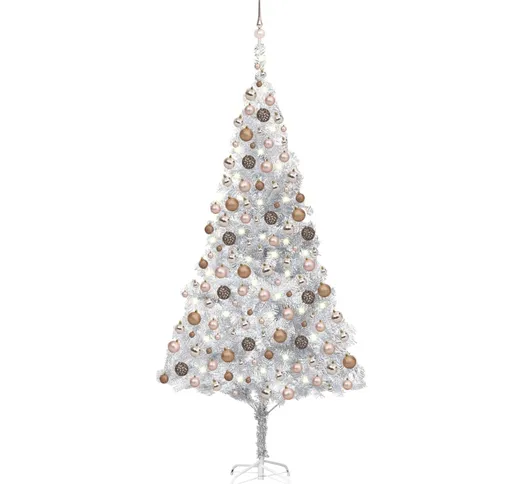 vidaXL Albero Natale Artificiale con LED e Palline Argento 240 cm PVC