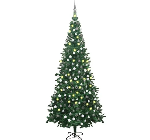 vidaXL Set Albero Natale Artificiale LED e Palline Verde L 240 cm