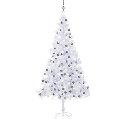 vidaXL Albero Natale Artificiale LED e Palline Verde L 240 cm Bianco