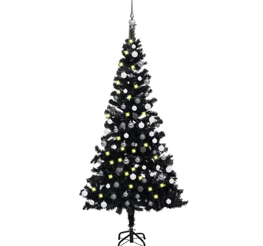 vidaXL Set Albero Natale Artificiale con LED e Palline Nero 120 cm PVC