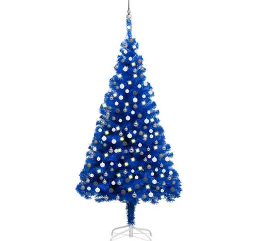 vidaXL Set Albero Natale Artificiale con LED e Palline Blu 210 cm PVC