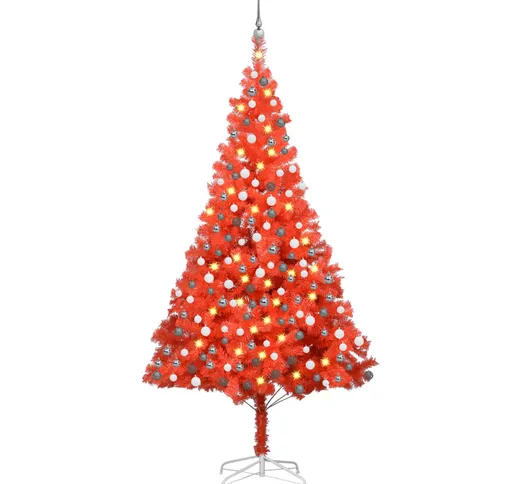 vidaXL Set Albero Natale Artificiale LED e Palline Rosso 210 cm PVC