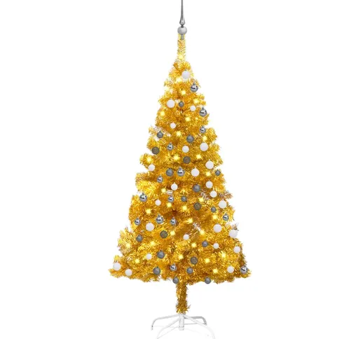 vidaXL Set Albero Natale Artificiale con LED Palline Oro 150 cm PET