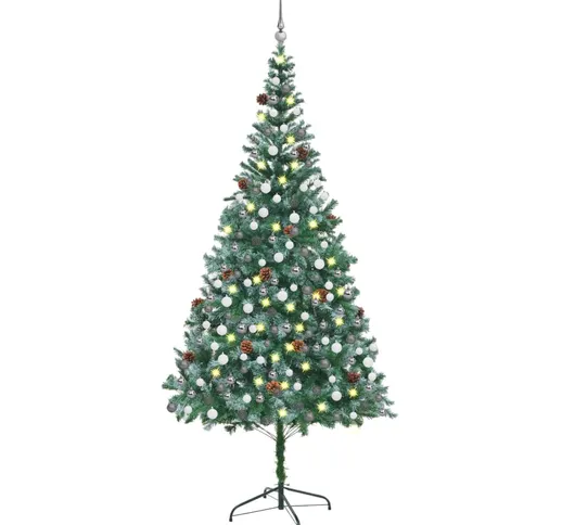 vidaXL Albero di Natale Artificiale con Set Palline LED e Pigne 210 cm