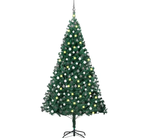 vidaXL Set Albero Natale Artificiale con LED e Palline Verde 210cm PVC