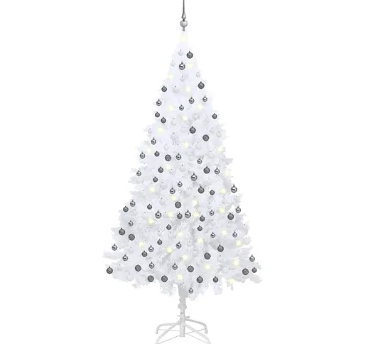 vidaXL Albero Natale Artificiale con LED e Palline Bianco 210 cm PVC