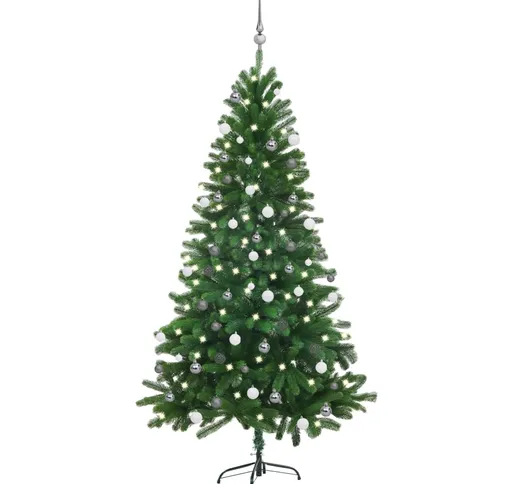 vidaXL Albero di Natale Artificiale con LED e Set Palline 180 cm Verde
