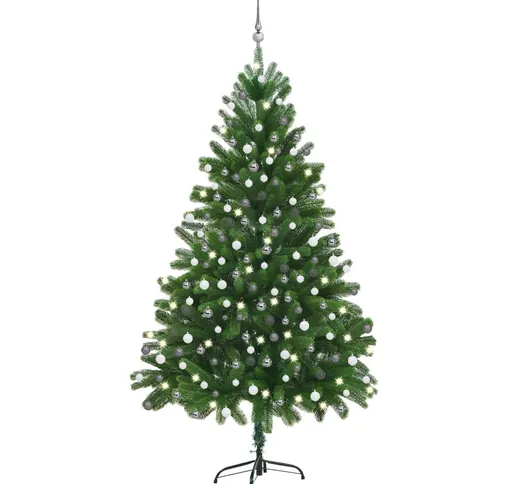 vidaXL Set Albero Natale Artificiale LED e Palline Verde 210 cm