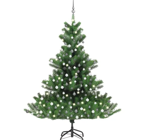 vidaXL Albero Natale Artificiale Nordmann con LED Palline Verde 210 cm