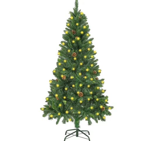 vidaXL Albero di Natale Artificiale con Luci LED e Pigne Verde 150 cm