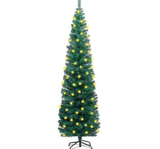 vidaXL Albero di Natale Sottile con Luci LED Supporto Verde 210 cm PVC